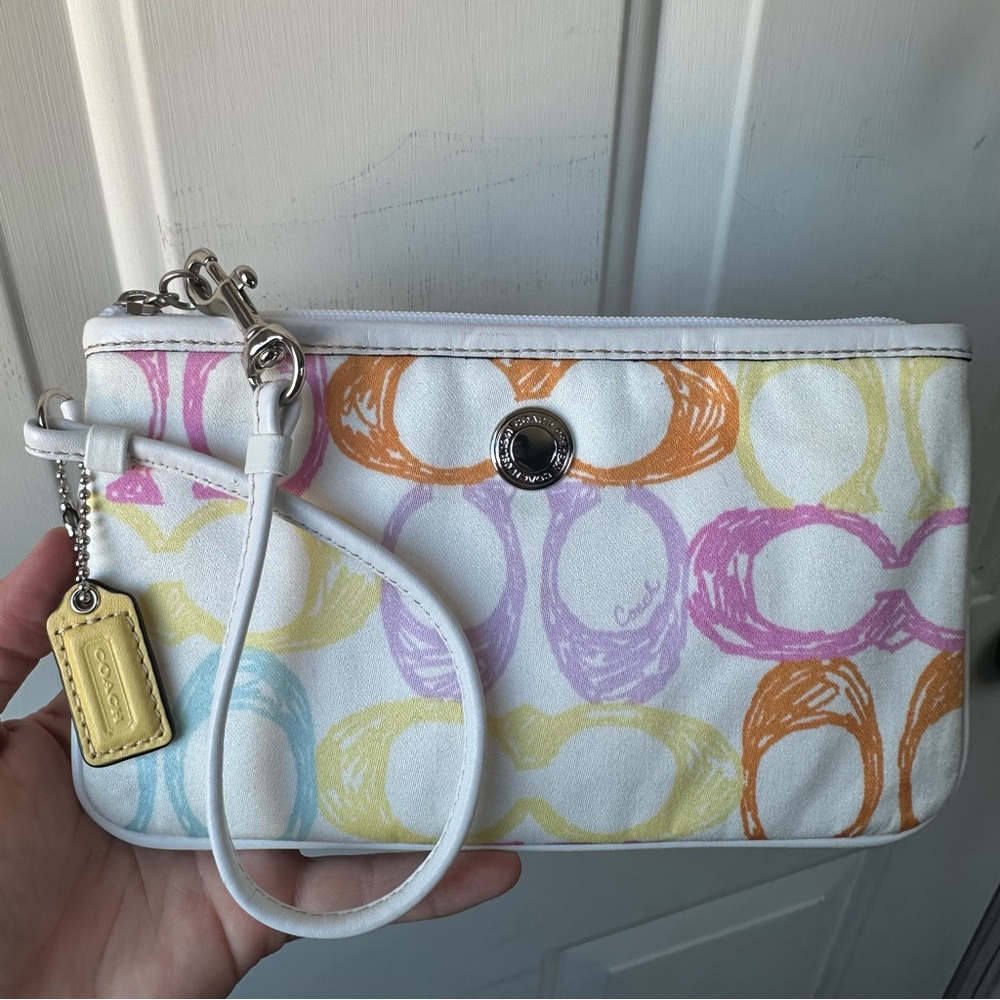 Vintage Y2K Coach Hampton Pastel Multicolor Wristlet Scribble C